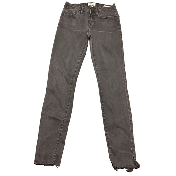 Frame Denim Denim - FRAME Denim Le Skinny De Jeanne Jeans Size 4 (27) Black Raw Hem Split Ankle Snap